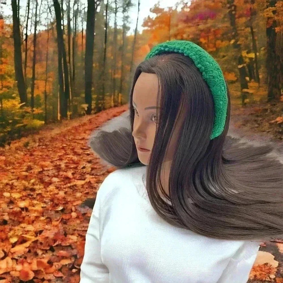 Custom Dyed Green Lace Handsewn 2" Wide Headband Goblin-Core Holiday Hair - Picture 9 of 9